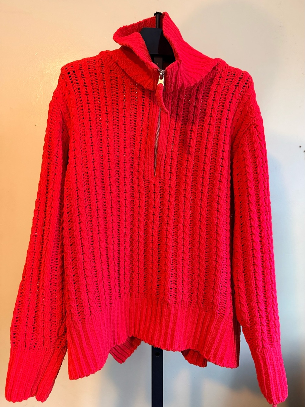 aerie Bright Red Cable Car Half-Zip Turtleneck Sweater